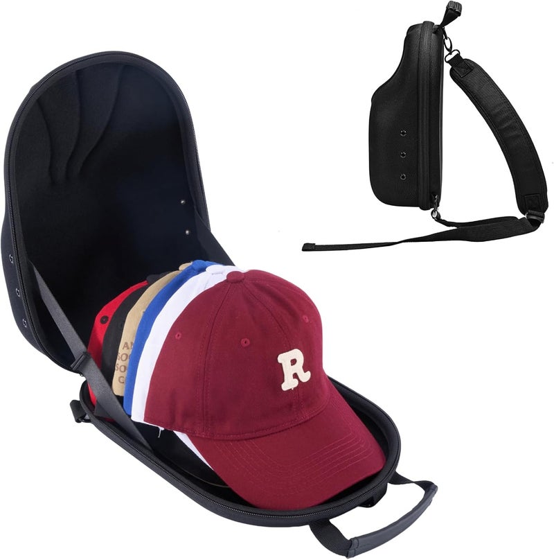 Procase Hat Travel Hard Case, Hat Carrier Storage Bag for 5-6 Baseball Caps,Hat Organizer Ball Caps Holder with Adjustable Shoulder Strap -Black - Image 1